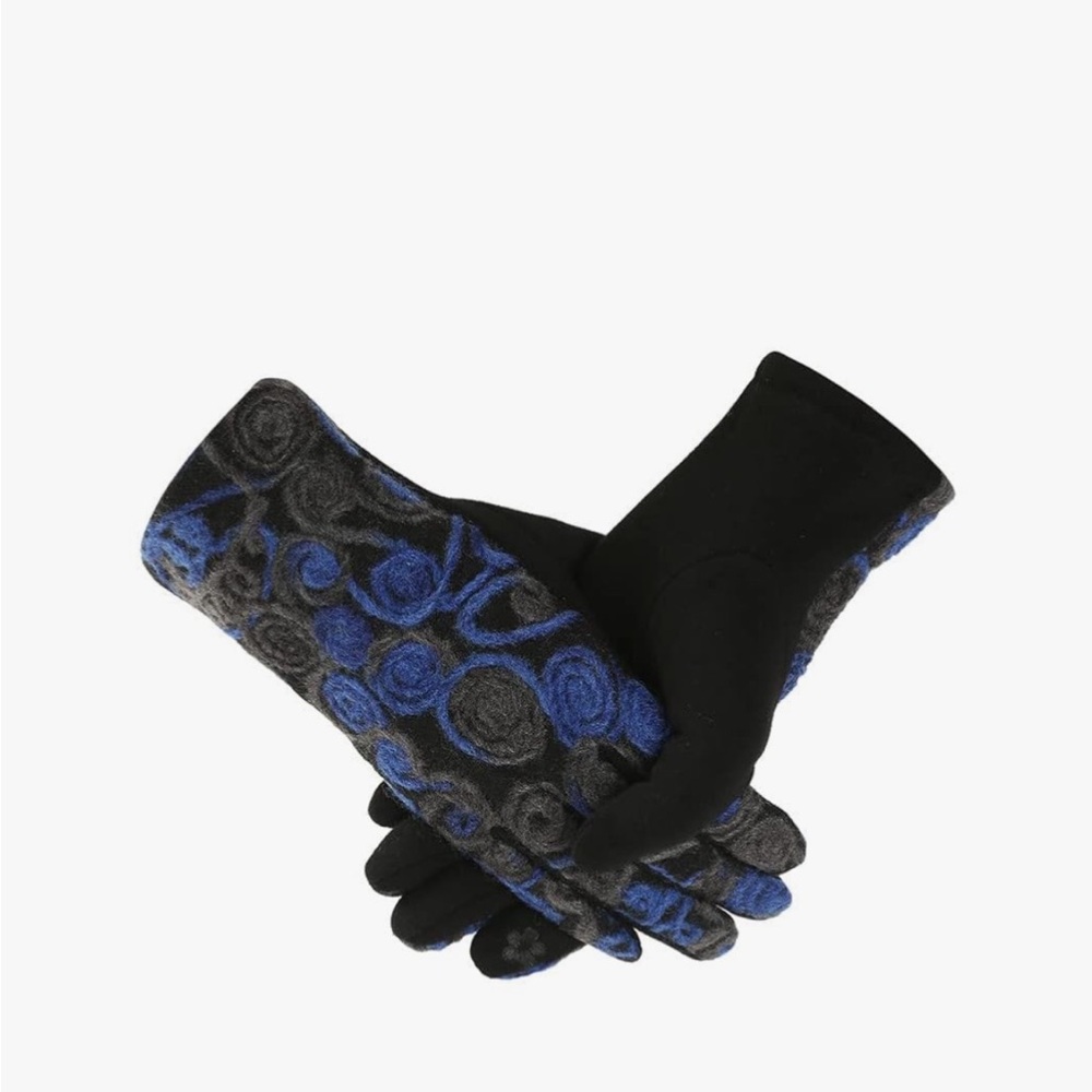 Belle Dame Stylish Black and Blue Patterned Women’s Gloves